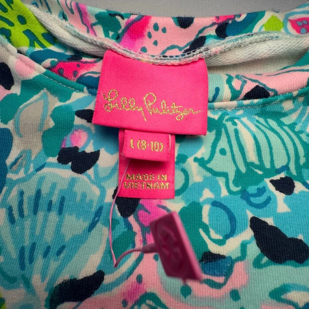 Lilly Pulitzer Girls Dress L‎ 8-10 Blue Pink Cotton Blend Diann Coastal Aquatic